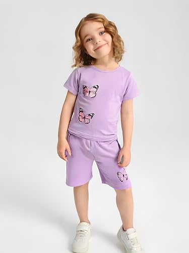 Image of Kid Toddler Girl Butterfly Printed Short Sleeve T-Shirt + Waist Shorts Set 2PC Clothing For Summer