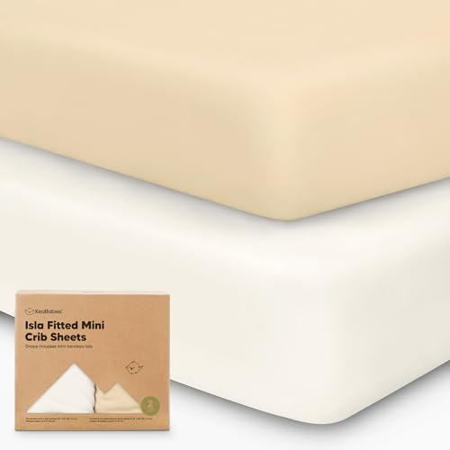 Image of Pack and Play Sheets Fitted - 2-Pack Mini Crib Sheets for Pack N Play Mattress 38x26, Soft & Cozy, Neutral Toddler Playard Bedding, Snug Fitted Mini Baby Crib Mattress Cover Boy, Girl (Khaki)