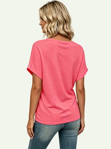Image of T Shirts Short Sleeve V Neck Tees Womens Tops Beach Vacation Fashion Clothes 2026 Casual Summer Spring Fall Outfits