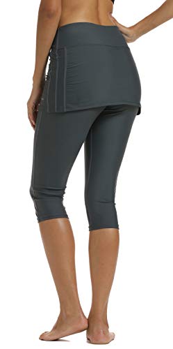 Ubestyle UPF 50+ Women Swim Skirted Capris Active Athleic Leggings with Skirt Rungning Skort Sun Protective (Gray, M)