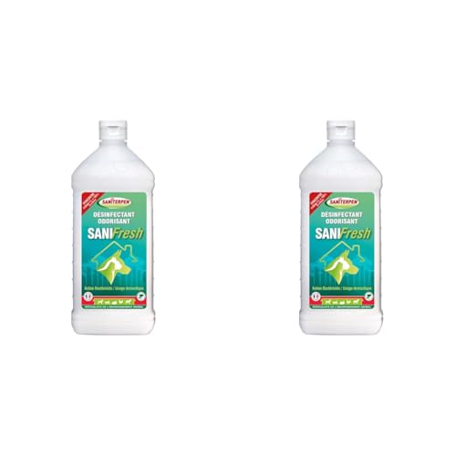 SANITERPEN - Désinfectant Parfumant SaniFresh - Spécial Animaux de Compagnie Multi-surfaces - Produit Tout Type de Sols - Parfum Mentholé - Fabrication Française - Flacon 1 L (Lot de 2)