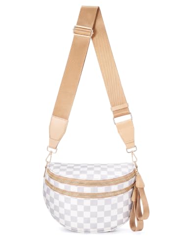 Image of Black and White Checkered Crossbody Bag Bum Bag for Women,Spacious Checkered Purse Fanny Packs Belt Bag
