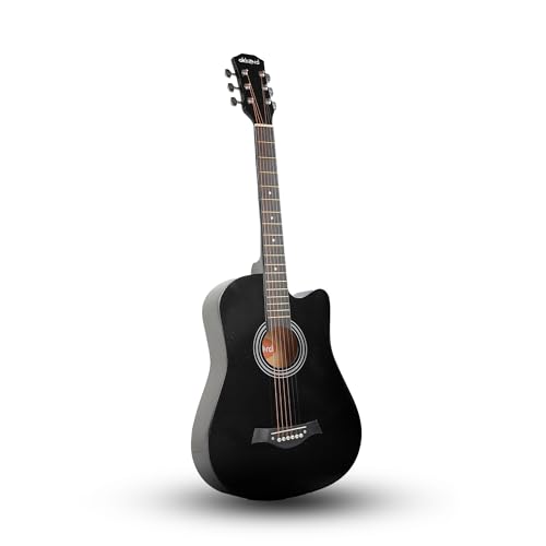 Image of AKKORD Basswood 38 Inch Acoustic Cutaway Guitar Kit With Gigbag, Strings, Picks, Strap And Key - Glossy Black | Complete Guitar Kit For Beginners With Free Course