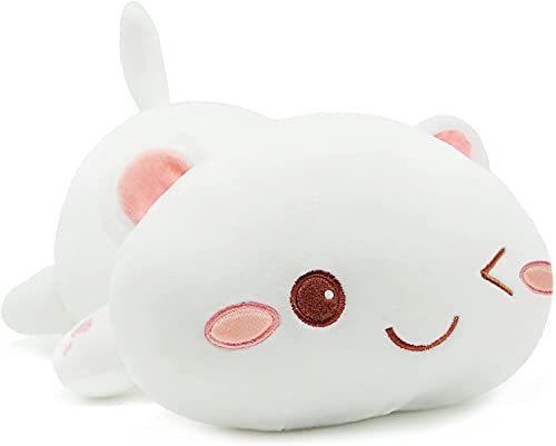 shownicer Cojín mullido con forma de animal de peluche, diseño de gato Kawaii de 33 cm, cojín de peluche relleno, juguete, regalo para niños y niñas, para los amantes de los peluches
