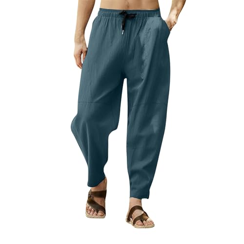Linen Pants for Men Big and Tall Stretch Waist Drawstring Tapered Pant Baggy Casual Lightweight Yoga Pant with Pocket