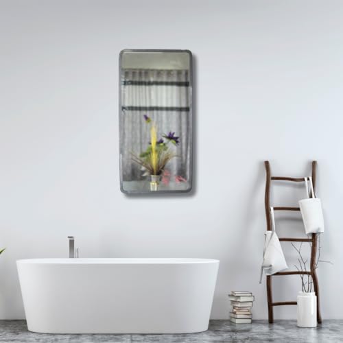 Image of Modern Elegance Rectangular Wall-Mounted Mirror Metal Framed Wall Mirror Bathroom Mirror Living Room Mirror Home Decor Mirror 18 x 36 Inches Antique Silver MF 97