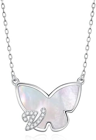 LOUISA SECRET Initial Butterfly Necklace for Women 925 Sterling Silver Letter Name Pendant Necklaces A-Z Personalized Christmas Jewellery Gifts for Mum Girls Wife Daughter Her