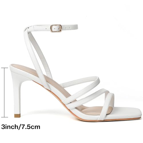 Image of Mostrin Womens Sandals Strappy Heels for Women Ankle Strap Lace Up Heels Square Open Toe Heels Tie Up Stiletto High Heeled Sandals for Prom, Party, Daily Wear