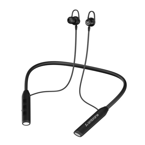 Image of Ambrane Hitz 21 Wireless Bluetooth Neckband Earphones with Mic, 60H Playback, Bluetooth 5.4, 10mm Dynamic Drivers, Deep Bass, Fast Charging, Dual Pairing, Low Latency, in-Ear Headphones - Black