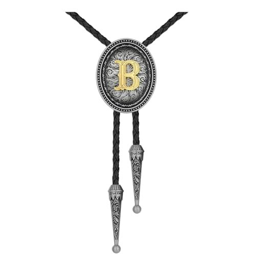 Image of HUABOLA CALYN Bolo tie for Men, Western Cowboy Golden Alphabet Initial Letter ABCDJMR to Y Costume Bolo ties Neckties