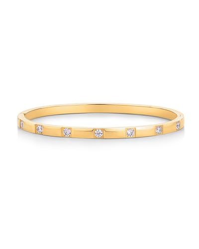 PAVOI 14K Yellow Gold Plated Thin Love Bangle Bracelets for Women | Dainty Waterproof Stainless Steel Cubic Zirconia Hinged Bracelet Dupe | 7