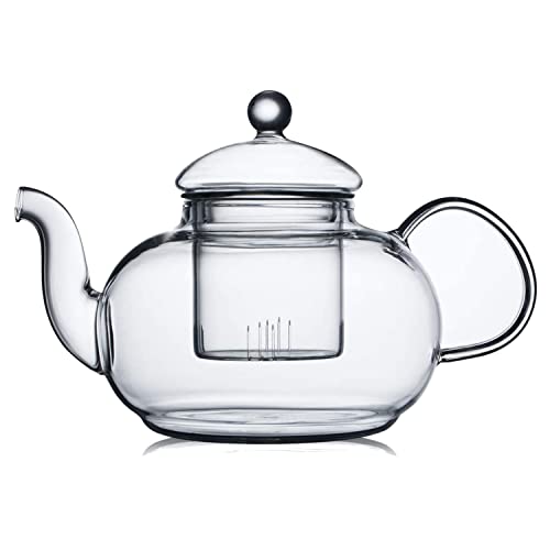 CnGlass Glass Teapot Stovetop Safe,Clear Tea Kettle with Removable Infuser 1200ML(40.6 oz),Borosilicate Glass Teapot with Strainer for Loose Tea