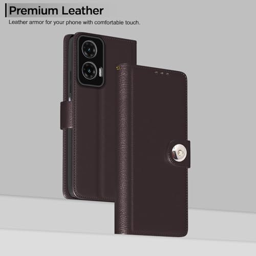 Image of Pikkme Flip Cover Leather Finish | Inside TPU with Card Pockets | Wallet Stand and Shock Proof | Complete Protection Button Flip Case for Moto G35 5G(Coffee)