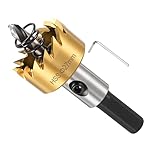 METALLIXITY Hole Saw 27mm (1-1/16"), M35 High Speed Steel Hole Cutter with Center Drill Bit, Hex Key and Spring - for Thin Stainless Steel Metal Plates. Gold