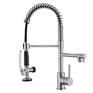 EKRTE Brushed Nickel Pull Down Kitchen Faucet with Sprayer, Single Handle, Solid Brass, 18.5 in Height, 5-Year Warranty