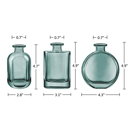 Joeyan Green Glass Bud Vase Set Of 3 - Decorative Rustic Flower Vase - Small Bottle Vase Centerpieces For Wedding, Home, Office, Table Décor #TOP5