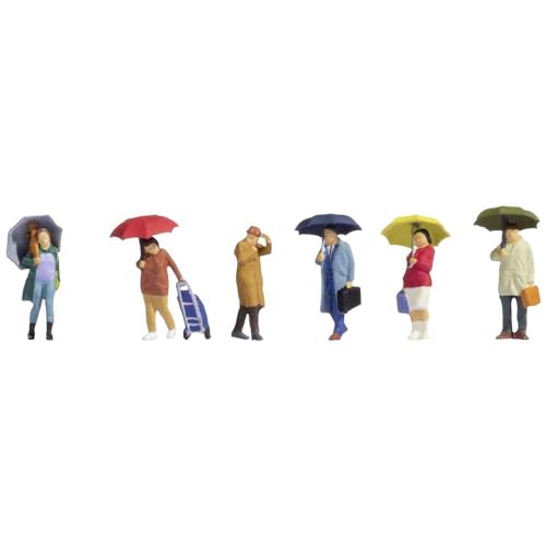 Figurines H0 Noch personnages sous la pluie pour animer les gares et les trottoirs