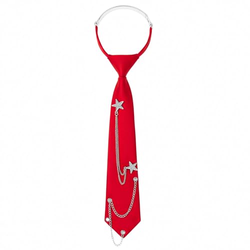 Larrel Red Tie for Women Pre-Tied Womens Tie with Metal Chain Accessories Adjustable Reusable 13in x 2.64in/33cm x 6.7cm Necktie for Business and Wedding