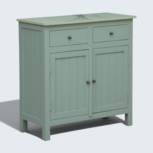 Image of Solid Wood Madrid Sideboard Cabinet (S) | Sideboard with Sintered Stone Top | Finish- Acrylic Silver Grey