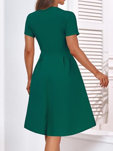 Image of YATHON Womens Elegant Print Notched Neck Slant Pocket Pleated Hem Casual A-Line Dress