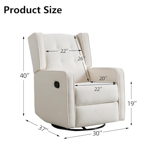 Image of CANMOV Swivel Rocker Recliner Chair Set of 2, Nursery Glider Chair, Nursery Rocking Chairs, Manual Reclining Chair, White