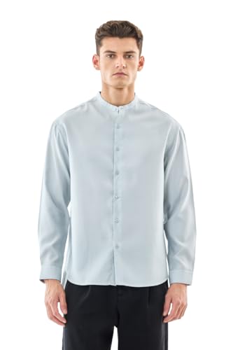 Image of SNITCH Men Casual Shirt | Oversized Fit Full Sleeve Mandarin Collar Solid Design | Modal Blend & Breathable Fabric for Everyday Wear & Semi-Formal Occasions