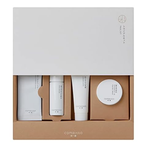 COMEITTO Trial Kit Facial Cleaning Powder 0.03 oz (0.7 g) x 5 Doses, Lotion 0.7 fl oz (20 ml) / Milky 0.5 oz (15 ml) / Gel Cream 0.4 oz (12 g) Cover
