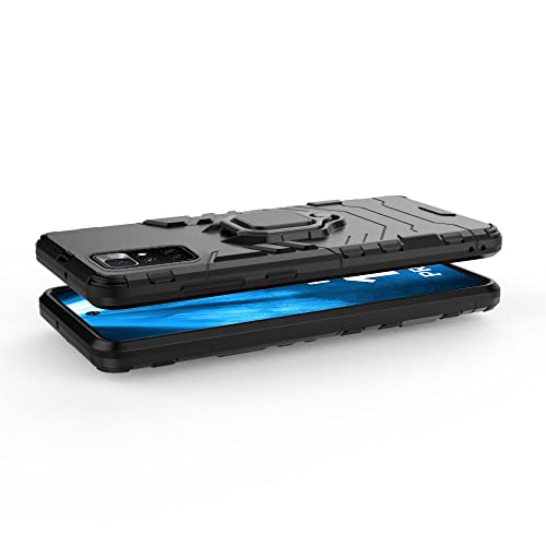 Image of Pikkme Polycarbonate Mi Redmi 10 Prime Back Cover | D5 Tough Armor Bumper | 360 Protection Case | Ring Holder Stand Case for Mi Redmi 10 Prime (Black)