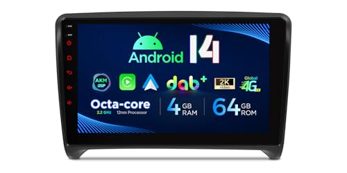 XTRONS PXP94TTAGDAB Autoradio GPS pour Audi TT, Android 14, 4 Go+64 Go, WiFi 4G DAB+, Carplay, Android Auto, 180 W
