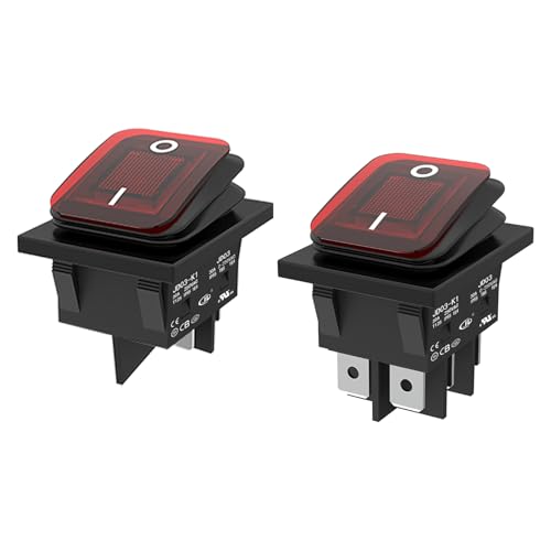 lcocove JD 2pcs 30A Power Switch 125V/250V AC Boat Rocker Switch ON/Off Switch 4Pins Toggle Switch with UL Certificate Waterproof Switches (Red LED 4pins)