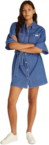 Calvin Klein Damen Hemdkleid Linen Boxy Belted Denim, Blau (Denim Medium), XXL