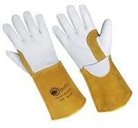 SAFTA Heat & Spark Resistant TIG Welding Gloves Sheepskin Leather with Cow Split Gauntlet Cuff, Kevlar Stitched, AZO-Free Safety Gloves for Gardening, Metal Handling 14" One Side (10, Left & Right)
