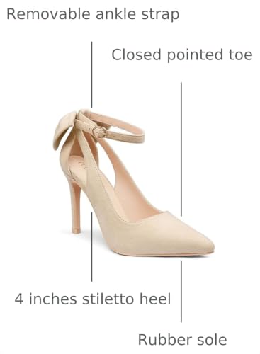 Image of COLETER Womens Bow Knot High Heels Pointed Toe Stiletto Ankle Strap D'Orsay Pumps Bow Evening Dress Shoes