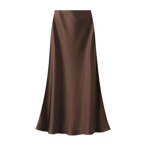 Satin Midi Skirts for Women High Waisted Elegant Dress Casual Spring Skirt Elastic Waist and Flowy A-Line Silhouette