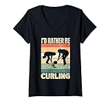 Photo Gallery donna preferirei essere curling, divertenti amanti del curling retrò maglietta con collo a v Photo Gallery donna preferirei essere curling, divertenti amanti del curling retrò maglietta con collo a v