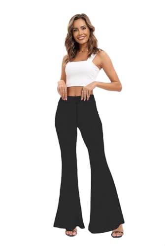 Image of WSPLYSPJY Women's Print Stretch Bell Bottom Flare Palazzo Pants Trousers