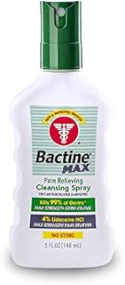 Bactine Max Pain Relieving Antiseptic Spray with Lidocaine, First Aid Pain + Itch Relief, No-Sting, Kills 99% of Germs*, 5oz