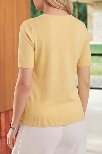 Image of Arach&Cloz Women's Wool Blend Cropped Lightweight Short Sleeve Summer Business Casual Cardigan Tops