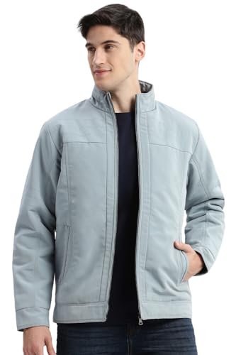 Image of SHOWOFFFF Men Solid Bomber Jacket | Mock Collar Full Sleeves Nylon Jacket for Mens | Slim Fit Regular Length Jacket for Men's