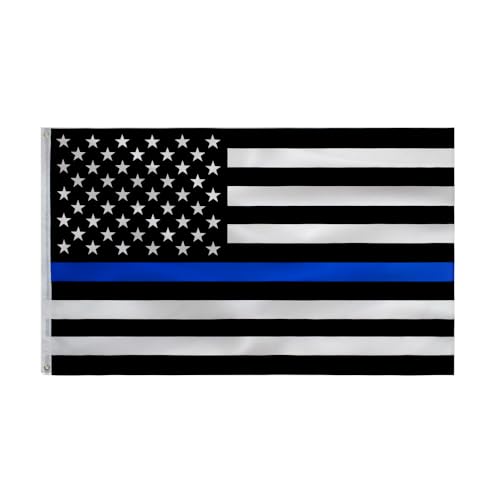 Thin Blue Line Flag 3x5 FT-American Police Flag Indoor/Outdoor Quality Polyester with Vivid Color Double-Stitched Edges Brass Grommets Decorations