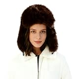 Lina & Lily Chapeau de Trappeur Chapka Femme Hiver Chaud Fausse Fourrure Poils Longs (Marron Foncé)