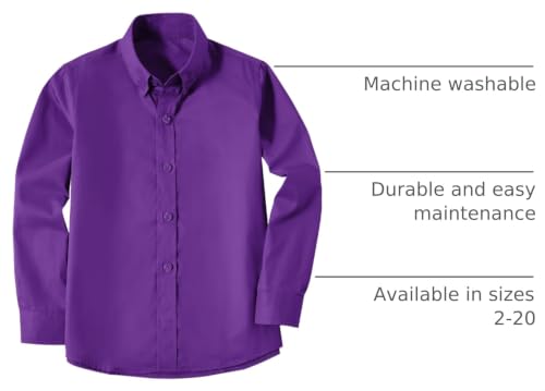 Image of Boys' Button Down Dress Shirts Kids Long Sleeve Solid Collared Uniform Shirt for Toddler Boy (Size 2T-20)