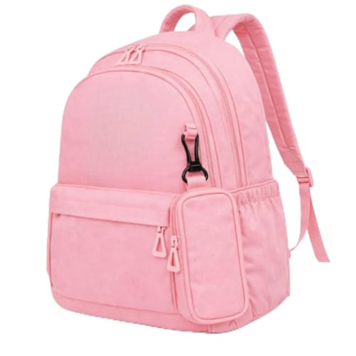 Mochila Escolar Unissex 35L Impermeável Reforçada Grande Capacidade com 6 Bolsos Zíper Resistente + Estojo para Faculdade Trabalho Viagem(Rosa C/Desenho)