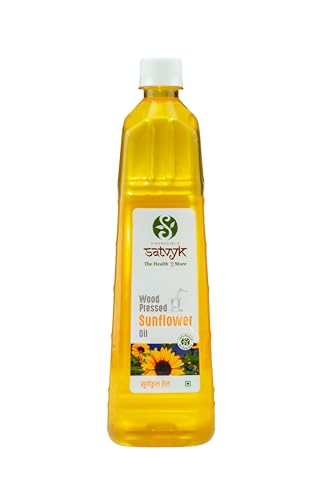 Image of S Siddhagiri's SATVYK THE HEALTH re STORE Wood Pressed Sunflower Oil - (500ml) - | Unrefined Cooking Oil| Wooden Ghani | High in Anti-Oxidants | Kachi Ghani Sunflower Oil