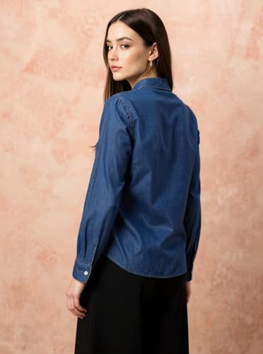 Image of Women's Denim Shirt Full Sleeve Regular Fit Solid Pattern Collared Neck Button Down Casual Wear Stylish Shirt for Girls