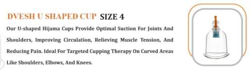 Image of U Shaped Cupping Therapy Cups Size 3 and 4 | Premium Curved Base Vacuum Suction Cups for Joints Shoulders Elbows Knees | Heavy Duty Clear Body Pain Relief Therapy Set Roll | Pack of 4