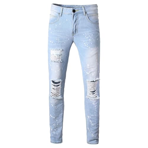 Men's Straight Leg Ripped Jeans Distressed Denim Pants Slim Fit Casual Vintage Washed Knee Hole Retro Style 2025