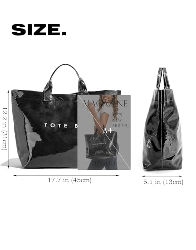 Image of PVC Tote Bag Gifts for Women Large Tote Purse Kraft Paper Letter Print Hobo Handbags for Work Beach Shopping Travel