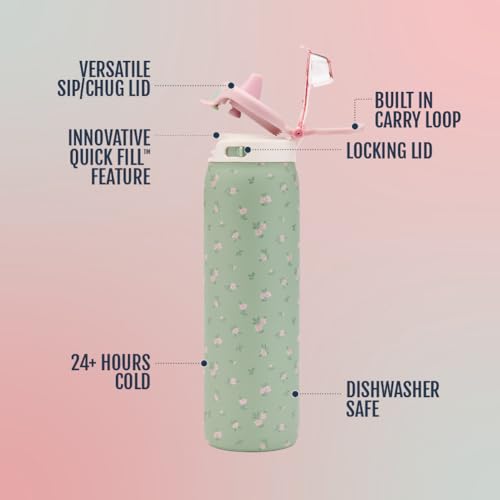 Image of Ello Pop & Fill Insulated Stainless Steel Water Bottle with Quick Fill Lid, Leakproof Locking, Sip or Chug Spout, BPA-Free, Double Wall Vacuum Insulated for Sports, Travel & School- 22oz / 32oz / 40oz