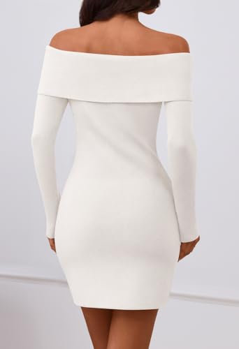 MEROKEETY Women's Sexy Off Shoulder Sweater Dress 2025 Fall Long Sleeve Bodycon Club Night Out Mini Dresses4